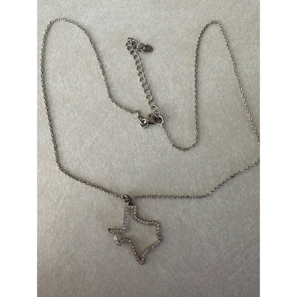 Stamped 925 sterling silver cubic zirconia CZ state of Texas outline necklace - Picture 4 of 8